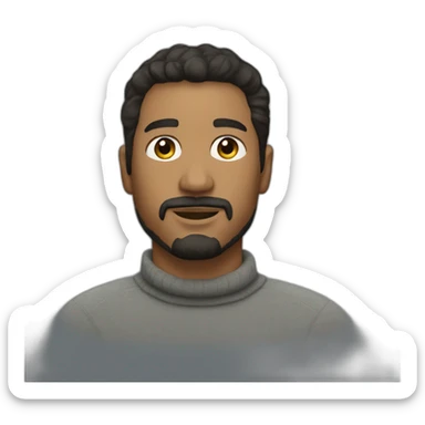 Man with dark hair brushed in left side and a goatee beard wearing a turtle neck tee sticker