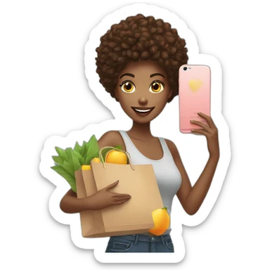 influencer taking selfie with a shopping bag sticker