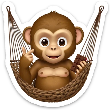A monkey lies in a hammock in the jungle, eating chocolate and giving the middle finger. sticker