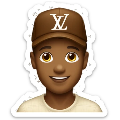 Boy wearing cap Louis Vuitton brown colour and smile sticker