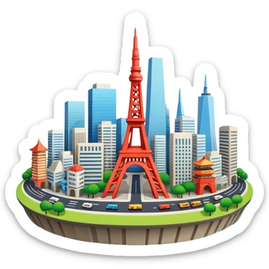 create a new city scape using Tokyo and San Francisco monuments  sticker
