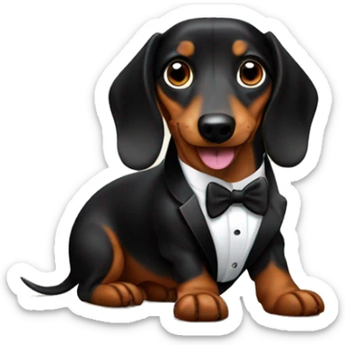 A happy black and brown dachshund dog in a tuxedo sticker