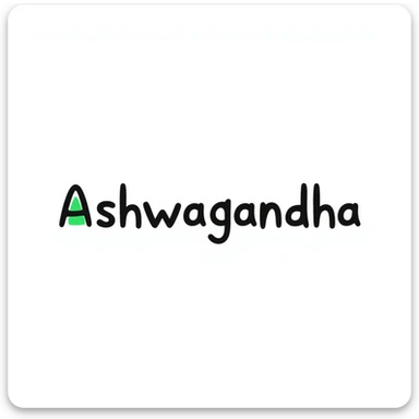 The word "Ashwagandha" written in a fun, playful hand-drawn style using just two or three colors. Simple doodle with minimal decoration. sticker