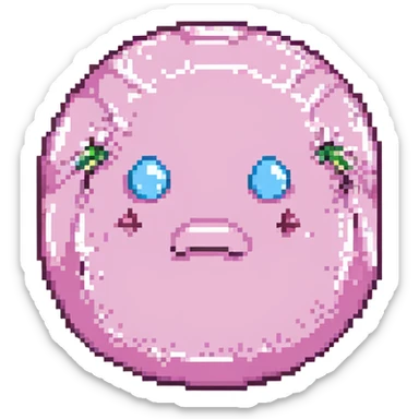 16-bit pixel art of a pink frowny face rounded blob sticker