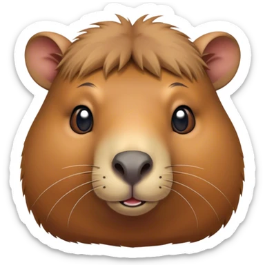 Cinematic Cute Capybara Portrait Emoji, Head tilted playfully and inquisitively, with a delightfully fluffy, rounded form and a distinctively endearing capybara face marked by a short snout and petite ears, accented by luxuriously soft fur in warm earthy tones and bright, sparkling eyes full of charm; rendered with intricate, realistic detail and natural highlights, high shine, affectionate and lively, styled with a touch of whimsical cuteness, soft glowing outline, capturing the essence of a mischievous yet loving capybara that seems poised to tumble playfully into your arms! sticker