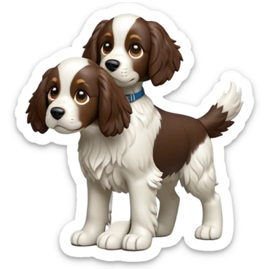 cinematic-[Springer Spaniel]-realistic-full-body-standing-emoji,-tail-resting-loosely-beside-its-paws,-head-tilted-dramatically, -scruffy-[brown and white]-fur,-simplified-yet-realistic-focused-features,-highly-detailed,-glowing-with-an-almost-sarcastic-glow sticker