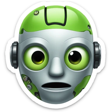 a robot with a green gecko face sticker