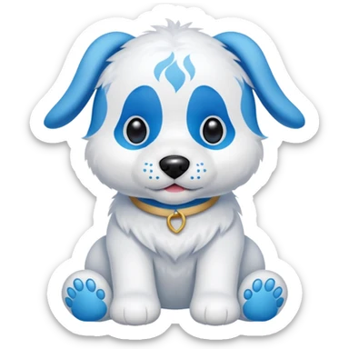 A stuffed animal dog with a blue nose white ears with blue inside the ears blue feat sticker