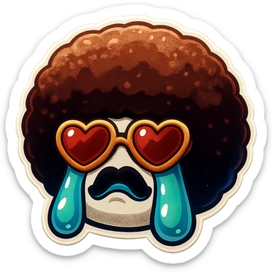 White circle face, afro, heart glasses, Crying with large tears sticker
