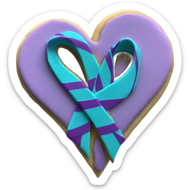 Purple teal Suicide awareness ribbon on heart cookie sticker