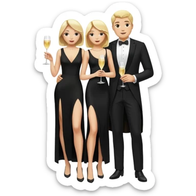 Blonde Woman, Long black slipdress, Slot left Leg,man black Cut,fly, Champagner glas sticker