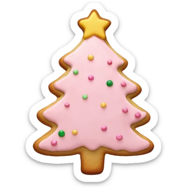 christmas tree cookie with light pink icing and light pink sprinkles and a pastel pink star  sticker