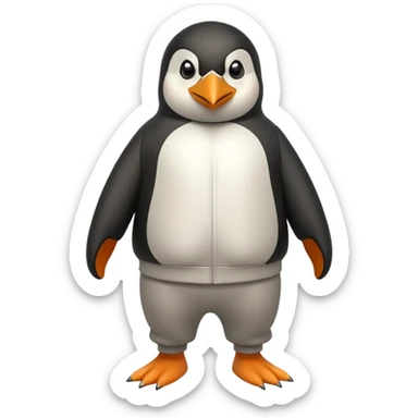 friendly anthropomorphised penguin wearing a mafia-style tracksuit, angry expression, brisk purposeful stride sticker