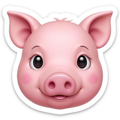 Cinematic Cute Pig Portrait Emoji, Head tilted playfully and inquisitively, featuring a glossy rosy-pink hide with a cute snout and a subtle natural sheen, round, sparkling beady eyes filled with curiosity, Simplified yet irresistibly adorable features, highly detailed, glowing with a warm, friendly glow, high shine, affectionate and lively, stylized with a touch of farmyard whimsy, bright and endearing, soft glowing outline, capturing the essence of a mischievous yet loving pig, so playful it feels like it could oink out of the screen and into your arms! sticker