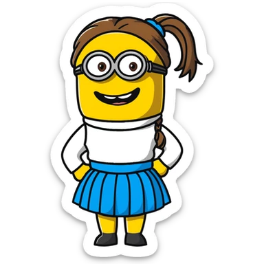 girly minion with skirt and ponytail sticker