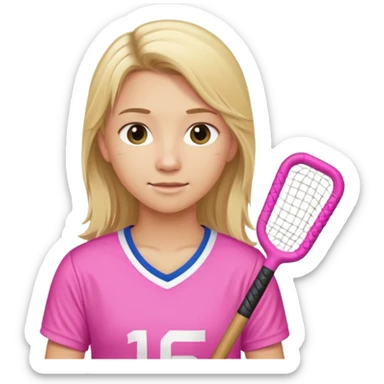 feild hockey w/ stick  player blond cute long hair and pink jersy sticker
