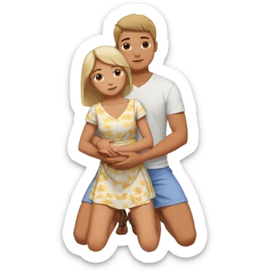 A kneeling male is holding female who’s wrapped around them—arms around the neck and legs around the waist—in a tight embrace. sticker