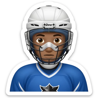 Black ice hockey player who have  a goalkeeper mask sticker