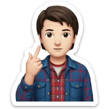 Derek from stranger things pointing the middle finger in the barn sticker