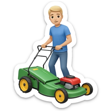 White man pushing mower  sticker