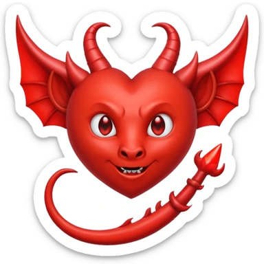 Red heart with devil horns and a devils tail and a halo above the pointed devils tail sticker