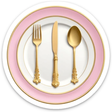 A luxurious plate with pink accents and elegant details, fork and knife side sticker