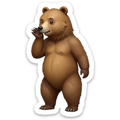 cinematic-[grizzly bear]-realistic-full-body-standing-emoji,-tail-tucked-close,-head-tilted-dramatically,-thick-[brown]-fur,-simplified-yet-realistic-focused-features,-highly-detailed,-glowing-with-an-almost-sarcastic-glow sticker