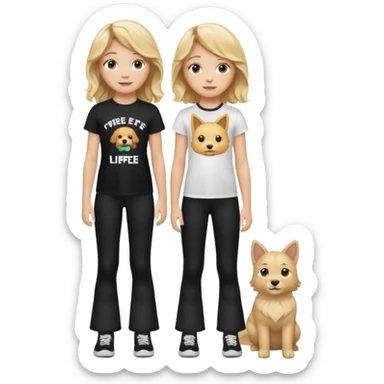 10 year old girl wearing flares black leggings and and a t-shirt that says " Free pets for lifee 💓" and her hair is blonde Wavy sticker