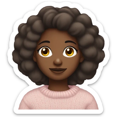 Pretty brown eyed black girl with light pink sweater reading cozy sticker