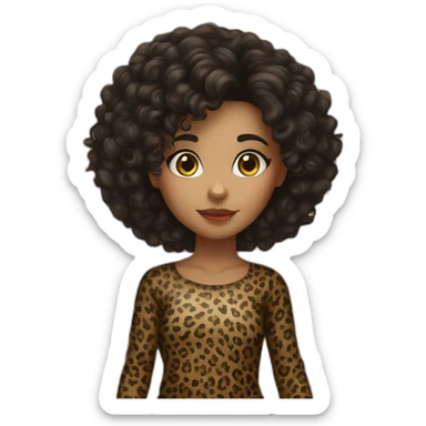 European dark curly hair girl in leopard leggings sticker