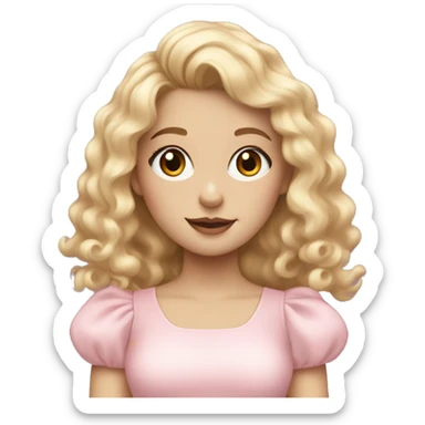 pale girl with bangs and long blonde curly hair and a pastel pink puff sleeve dress sticker