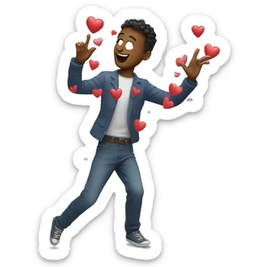 dancing guy with a lot of hearts sticker