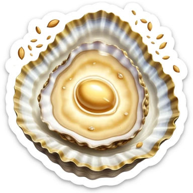 Ethereal oyster, golden walnuts, floating seeds, and a shining cut of lean meat spiraling around a small shield of light. Soft rays extend from the shield towards an illuminated body showing active cellular repair and regeneration. Foods emit a subtle glow as they orbit the protective shield. sticker