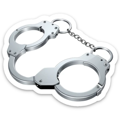 Minimalistic metallic handcuffs emoji, reflective metal, simple flat vector design, futuristic style sticker