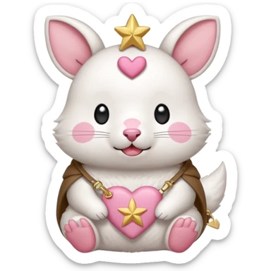 GENERATE ME A MOMONGA WHITE ANIMAL  FROM CHIIKAWA AND PUT A SAKURA FLOWER ON HIS HEAD AND A STAR PELT ON HIS BELLY AND A HEART PURSE ON HIS ARM WITH HIS FACE MAKE HIS TOUNGE STICK OUT WITH A LITTLEPINCH OFDROOL AND MAKE HIM ANIME  sticker