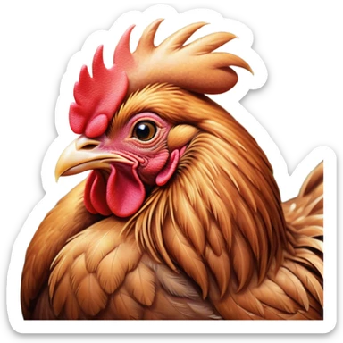 Meme-Worthy Cute Sleeping Brown Rooster Portrait Emoji, Head resting peacefully with a contented smile, showcasing a robust build and a luxuriously soft brown plumage, eyes shut in a serene, restful nap, Simplified yet hilariously adorable features, highly detailed, glowing with a soft, drowsy light, high shine, relaxed and utterly lovable, stylized with an air of playful laziness, bright and heartwarming, soft glowing outline, capturing the essence of a comically sleepy rooster, so meme-worthy it feels like it could instantly become the next viral sensation of adorable slumber! sticker