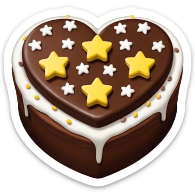 choclate cake heart with white icing on top in the shape of three u's, and yellow, teal, or green star sprinkles sticker