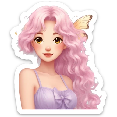 gorgeous anime pastel lady with butterflies and beautiful hair fairycore cottagecore sticker