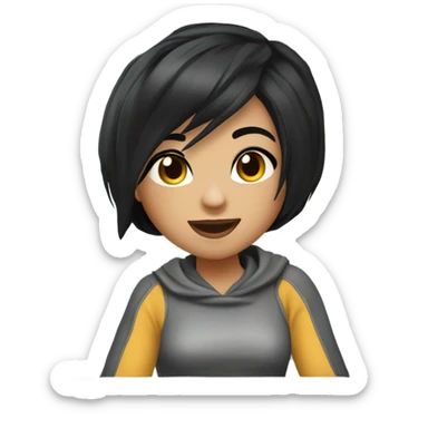 a pretty gamer girl with a short black pixie hair cut (light skin) playing on computer  sticker