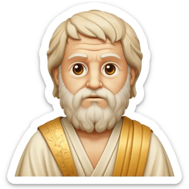 Cinematic Realistic Plato Portrait Emoji, depicted as a wise ancient philosopher with a contemplative expression in classical robes, rendered with soft textures and timeless serene lighting that captures his intellectual legacy. sticker