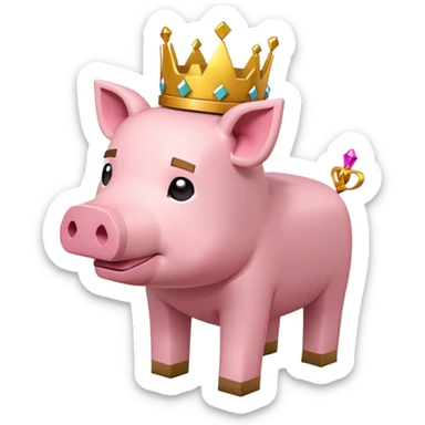 minecraft pig full body pink blocky animal with square head wearing a crown sticker
