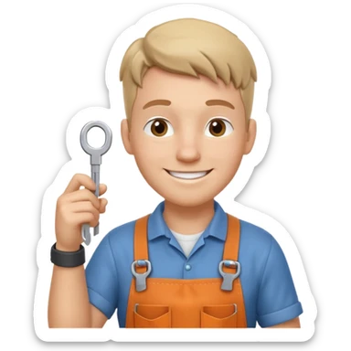 locksmith portrait, head and shoulders only, wearing work apron collar, holding a key near face, friendly confident smile, tool belt strap visible, 3D cartoon, mobile game icon style, clean background, no text, no watermark

 sticker