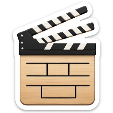 Ultra simplified movie clapper with black and white colors, two simple rectangles with a diagonal line sticker