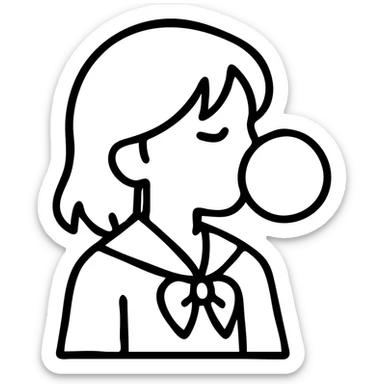 anime style school girl blowing a big bubble with bubblegum sticker
