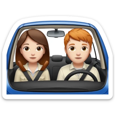 Two mouses, one girl with brunette long hair and one ginger short hair boy, boy drive a white ford focus card sticker