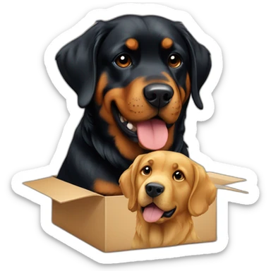 A Rottweiller with golden retriever in box sticker