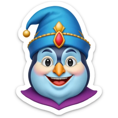 crazy colorful pudgy penguin jolly joker, medieval, vintage, court jester, mac os icon, blue color sticker