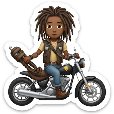 black man with dreads and brace riding a motorcycle  sticker