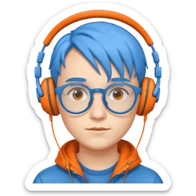 blue haired orange headphone wearing spectacled sticker