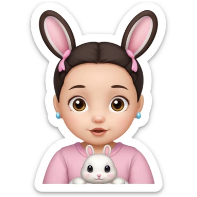 bunny ear accessory wearing baby dark haired bun sticker
